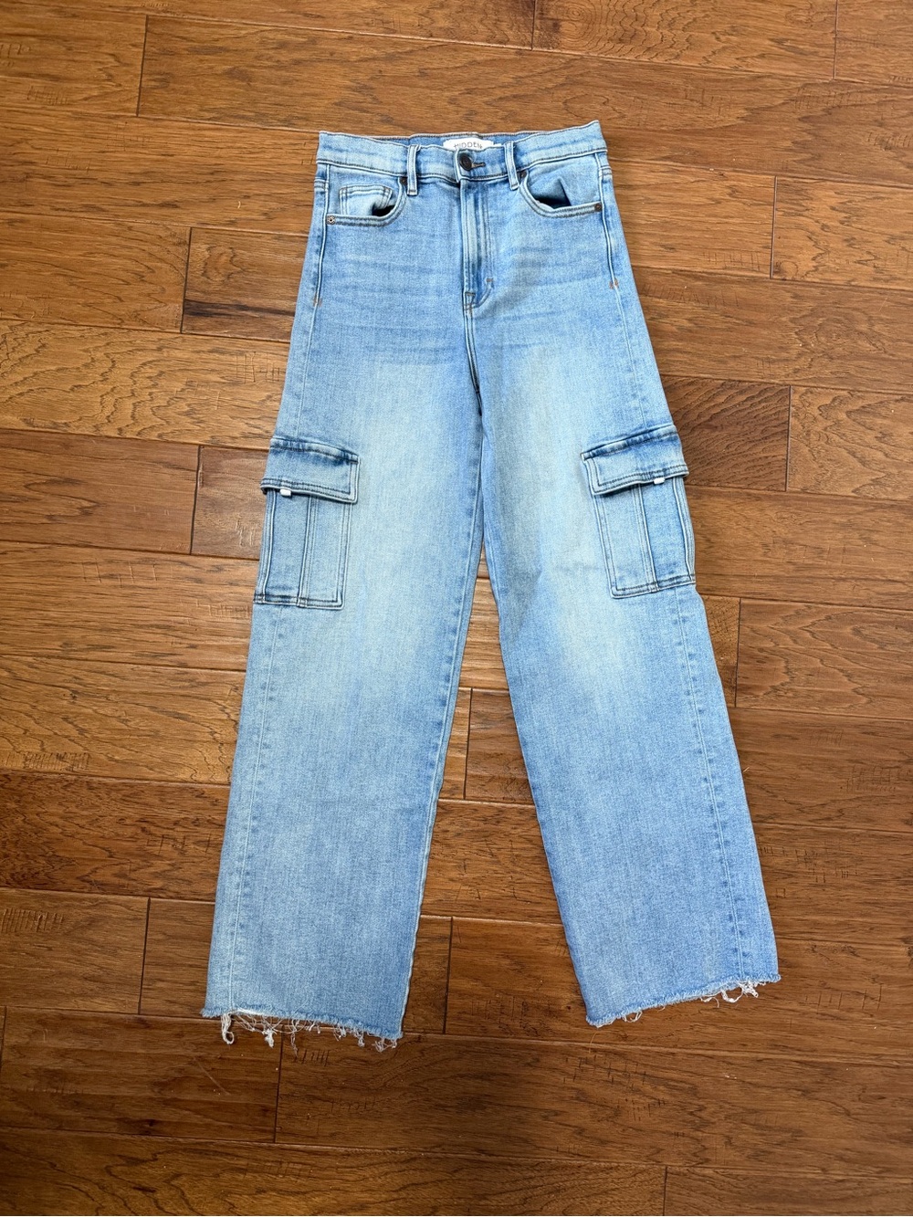 High-Rise Light Blue Cargo Wide-Leg Jeans